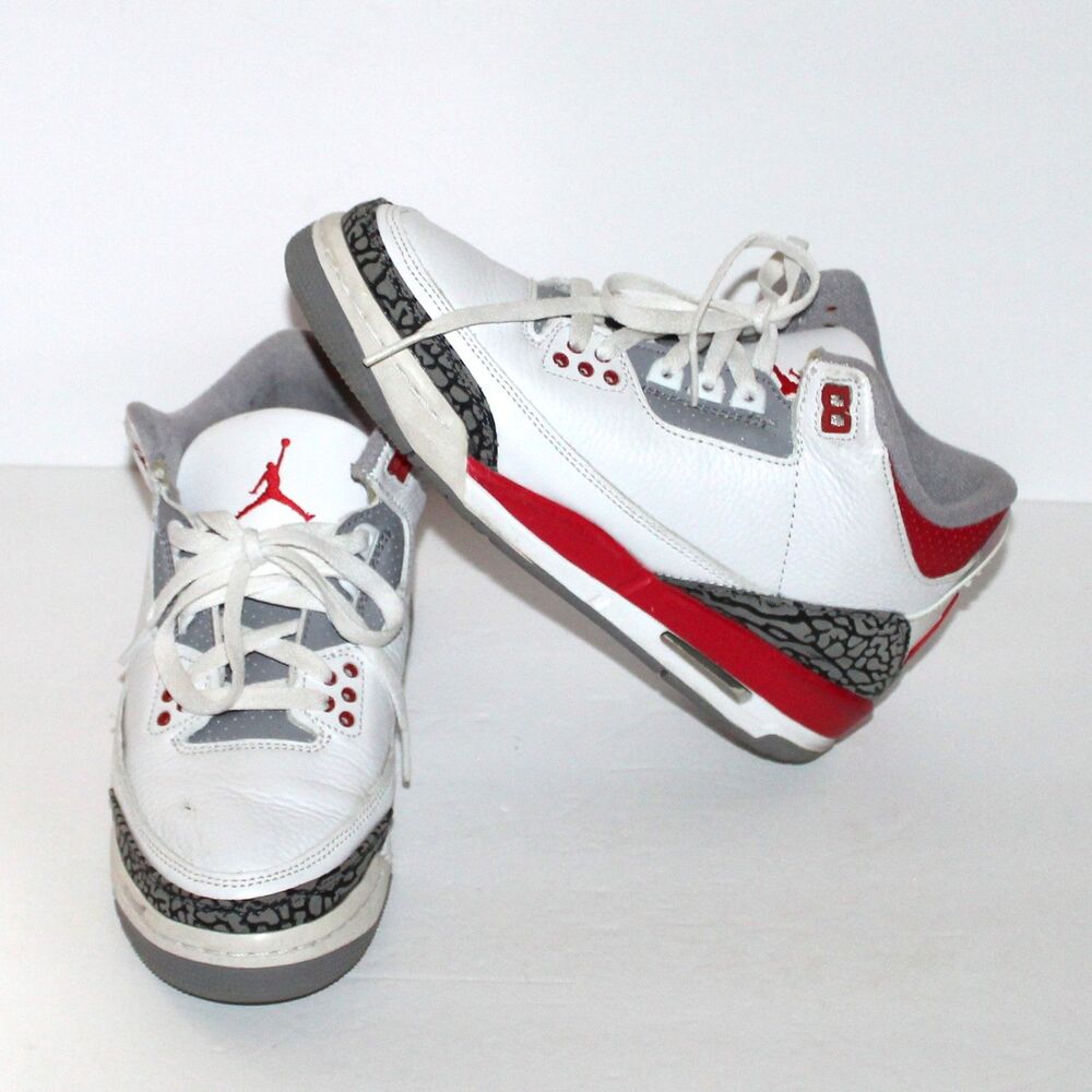 Air Jordan 3 Retro GS Fire Red 5.5Y youth Women 7 mid white sneaker